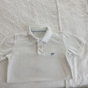 Boy’s Southern Tide White Polo Shirt with Blue Logo